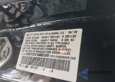 2010 Honda Accord 3.5 Ex-L z USA, uszkodzony, nr VIN 5KBCP3F87AB003098